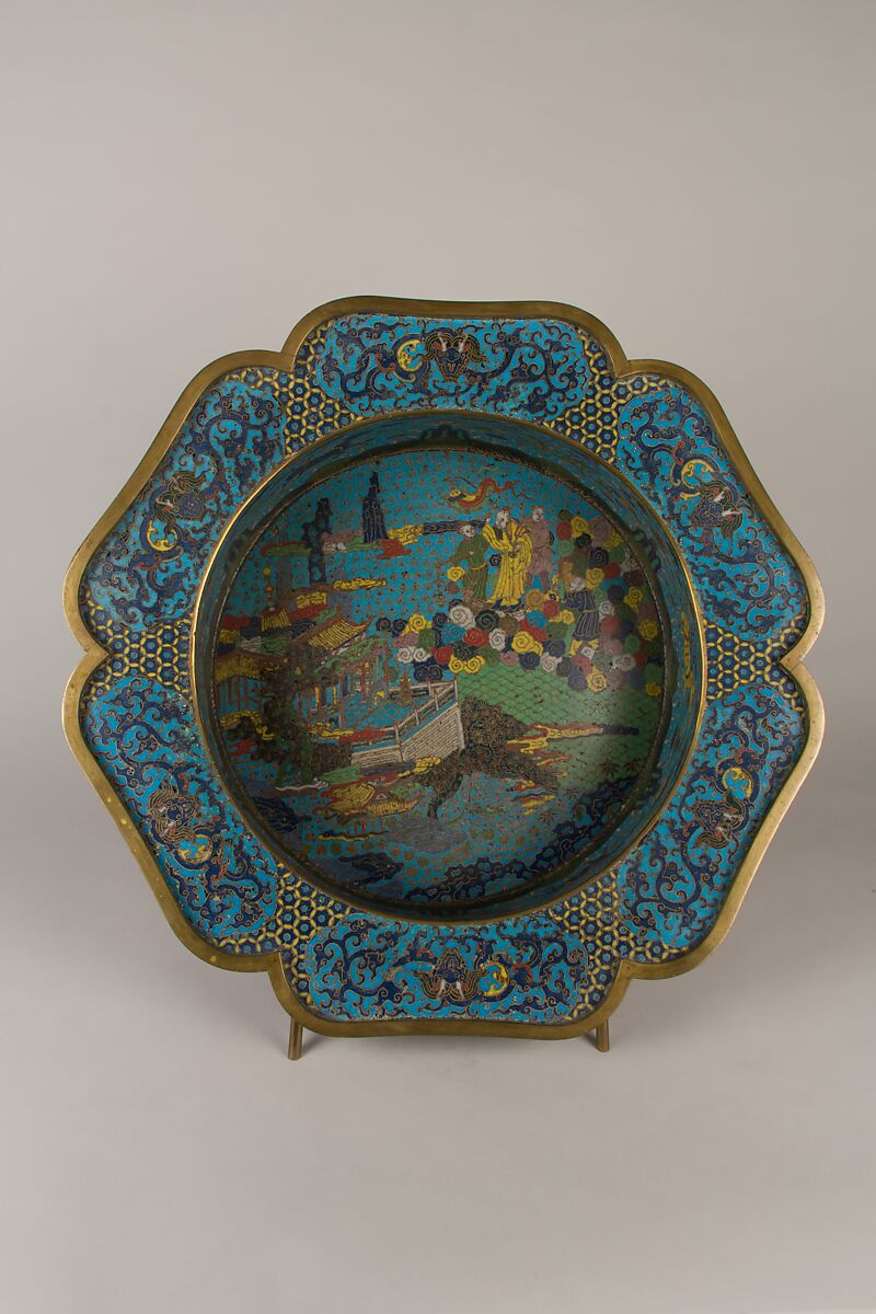 Basin with scene of Daoist immortals, Cloisonné enamel, China 