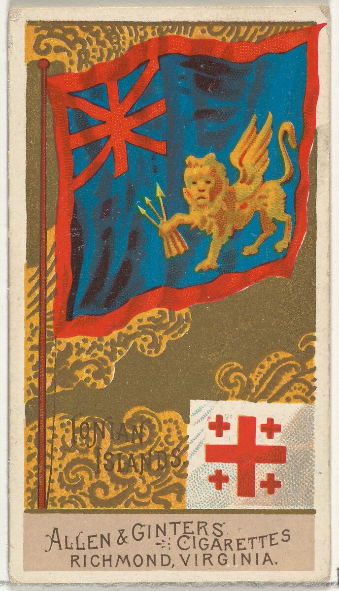 Ionian Islands, from Flags of All Nations, Series 2 (N10) for Allen & Ginter Cigarettes Brands, Issued by Allen &amp; Ginter (American, Richmond, Virginia), Commercial color lithograph