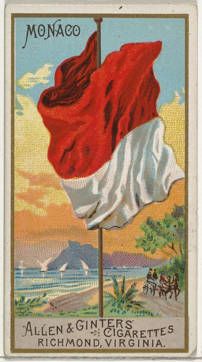 Monaco, from Flags of All Nations, Series 2 (N10) for Allen & Ginter Cigarettes Brands, Issued by Allen &amp; Ginter (American, Richmond, Virginia), Commercial color lithograph 