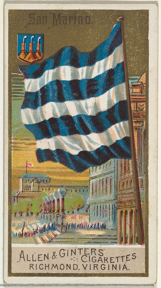 San Marino, from Flags of All Nations, Series 2 (N10) for Allen & Ginter Cigarettes Brands, Issued by Allen &amp; Ginter (American, Richmond, Virginia), Commercial color lithograph 