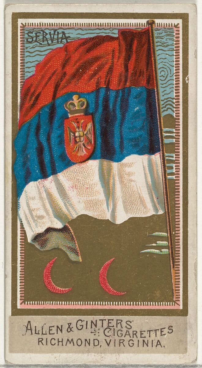 Serbia, from Flags of All Nations, Series 2 (N10) for Allen & Ginter Cigarettes Brands, Issued by Allen &amp; Ginter (American, Richmond, Virginia), Commercial color lithograph 