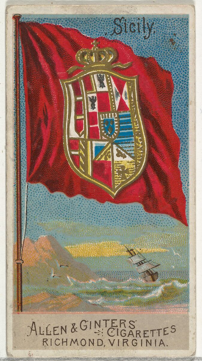 Sicily, from Flags of All Nations, Series 2 (N10) for Allen & Ginter Cigarettes Brands, Issued by Allen &amp; Ginter (American, Richmond, Virginia), Commercial color lithograph 
