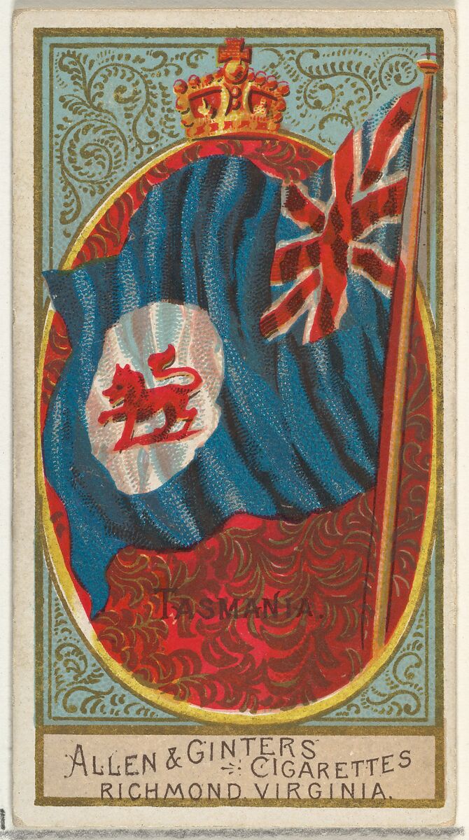 Tasmania, from Flags of All Nations, Series 2 (N10) for Allen & Ginter Cigarettes Brands, Issued by Allen &amp; Ginter (American, Richmond, Virginia), Commercial color lithograph 