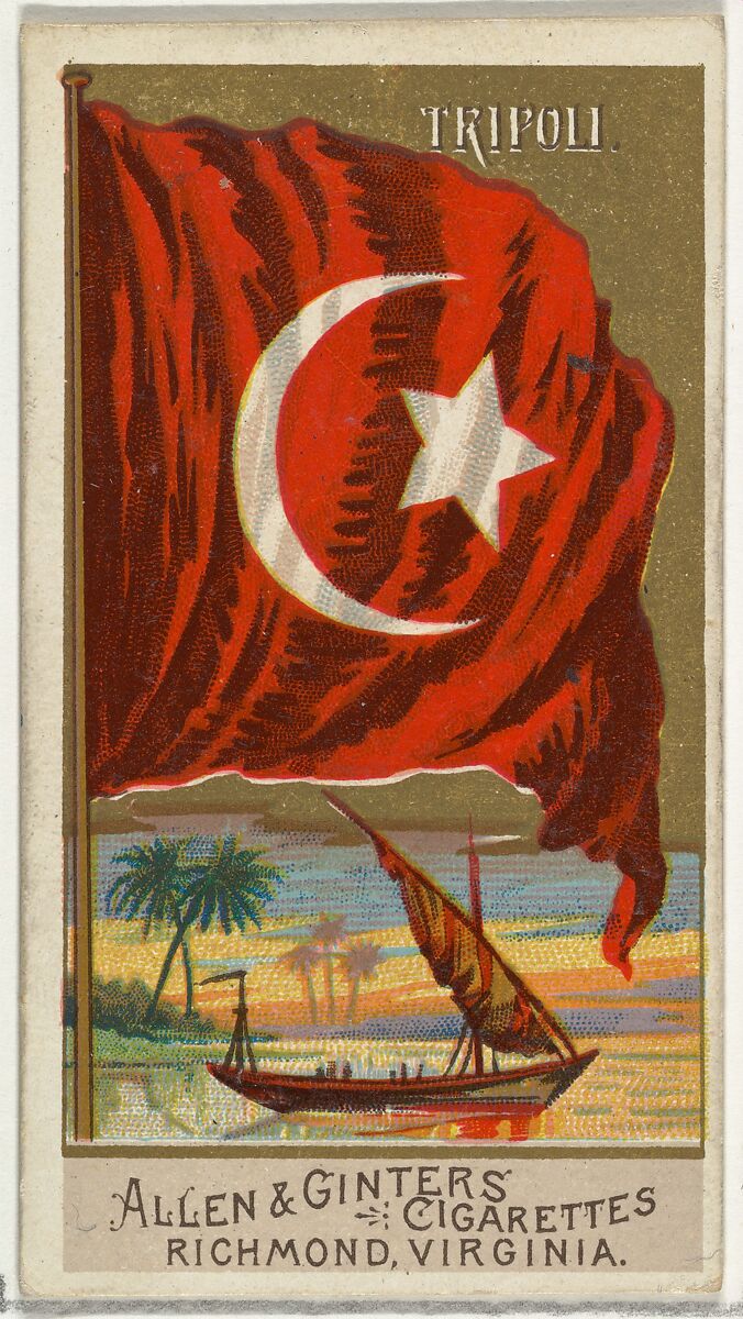 Tripoli, from Flags of All Nations, Series 2 (N10) for Allen & Ginter Cigarettes Brands, Issued by Allen &amp; Ginter (American, Richmond, Virginia), Commercial color lithograph 