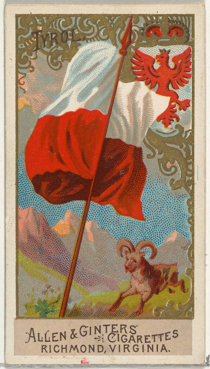 Tyrol, from Flags of All Nations, Series 2 (N10) for Allen & Ginter Cigarettes Brands, Issued by Allen &amp; Ginter (American, Richmond, Virginia), Commercial color lithograph 