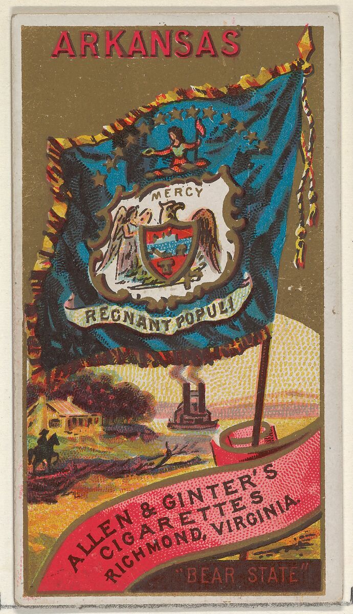 Arkansas, from Flags of the States and Territories (N11) for Allen & Ginter Cigarettes Brands, Issued by Allen &amp; Ginter (American, Richmond, Virginia), Commercial color lithograph 