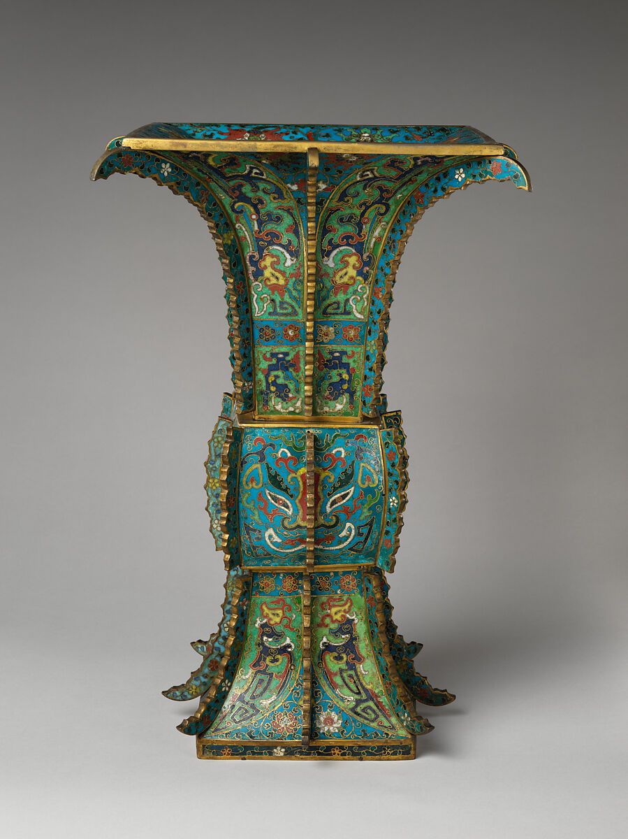 Vase in the form of an archaic wine vessel (fangzun), Cloisonné enamel, China