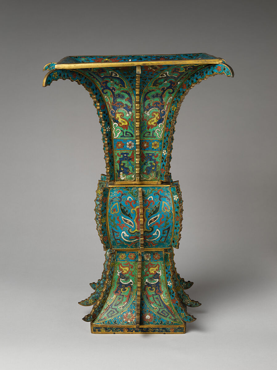 Vase in the form of an archaic wine vessel (fangzun), Cloisonné enamel, China