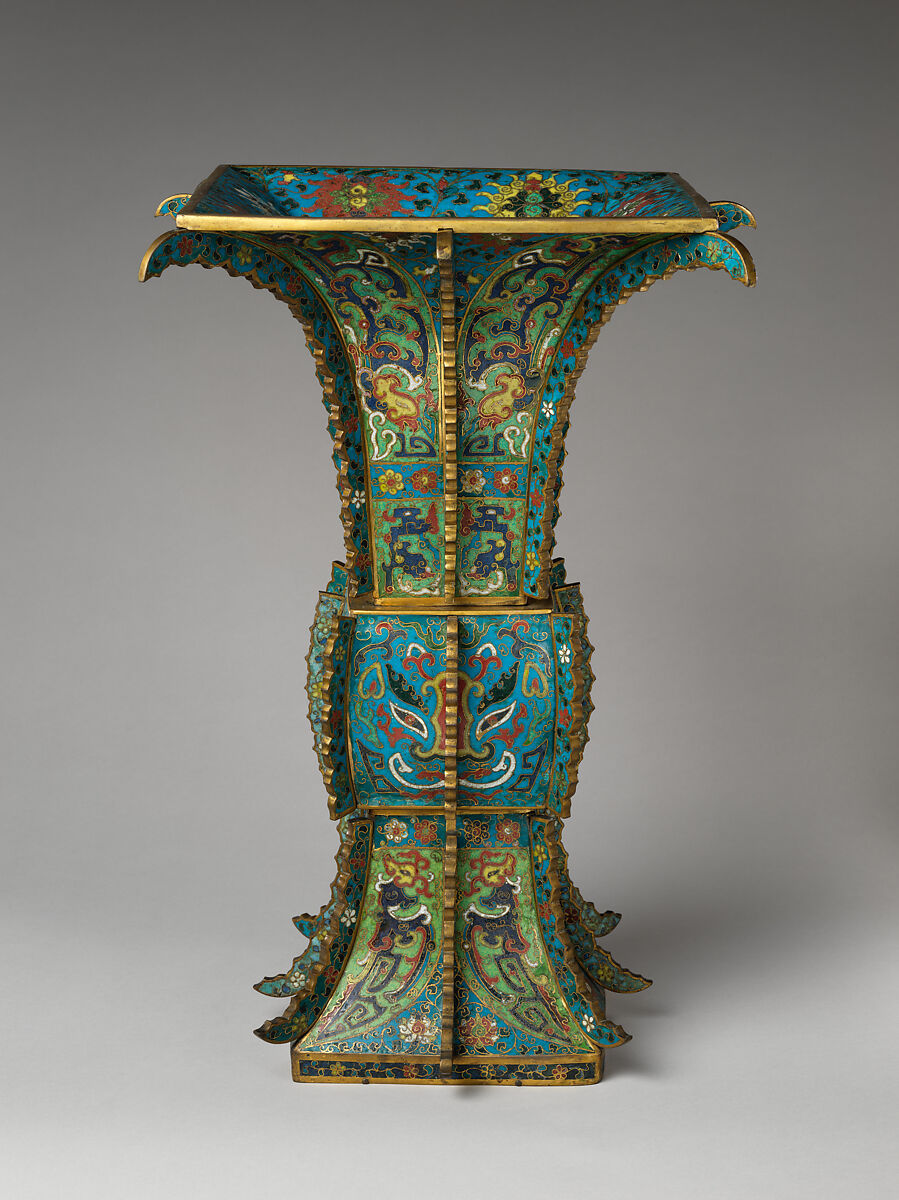 Vase in the form of an archaic wine vessel (fangzun), Cloisonné enamel, China