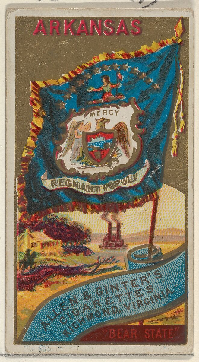 Arkansas, from Flags of the States and Territories (N11) for Allen & Ginter Cigarettes Brands, Issued by Allen &amp; Ginter (American, Richmond, Virginia), Commercial color lithograph 