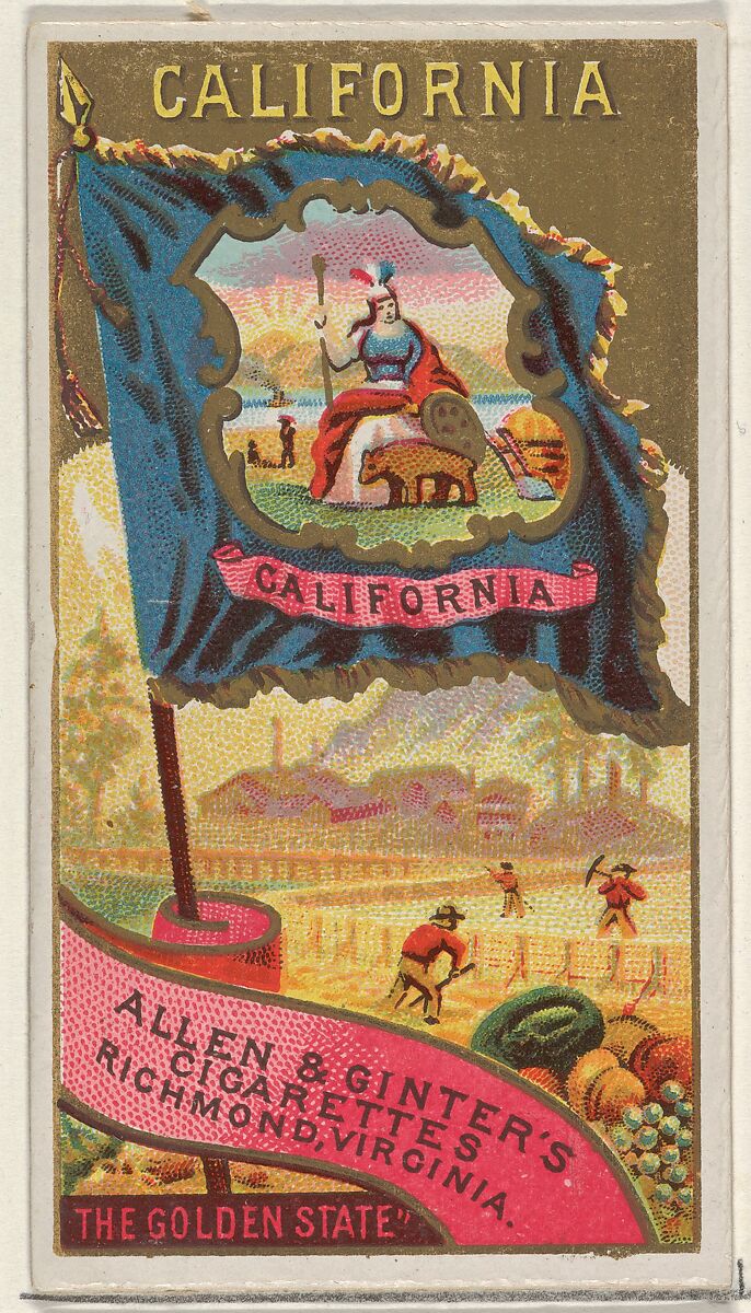 California, from Flags of the States and Territories (N11) for Allen & Ginter Cigarettes Brands, Issued by Allen &amp; Ginter (American, Richmond, Virginia), Commercial color lithograph 