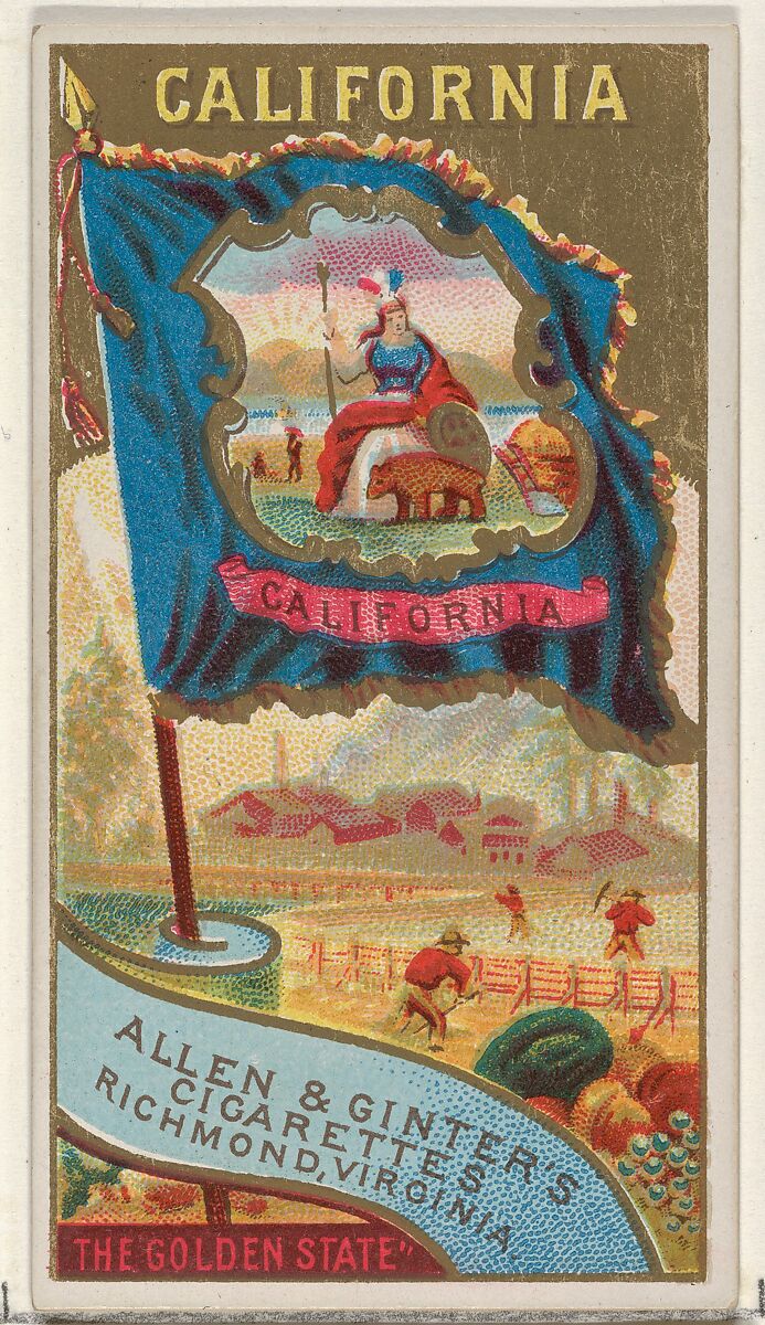 California, from Flags of the States and Territories (N11) for Allen & Ginter Cigarettes Brands, Issued by Allen &amp; Ginter (American, Richmond, Virginia), Commercial color lithograph 