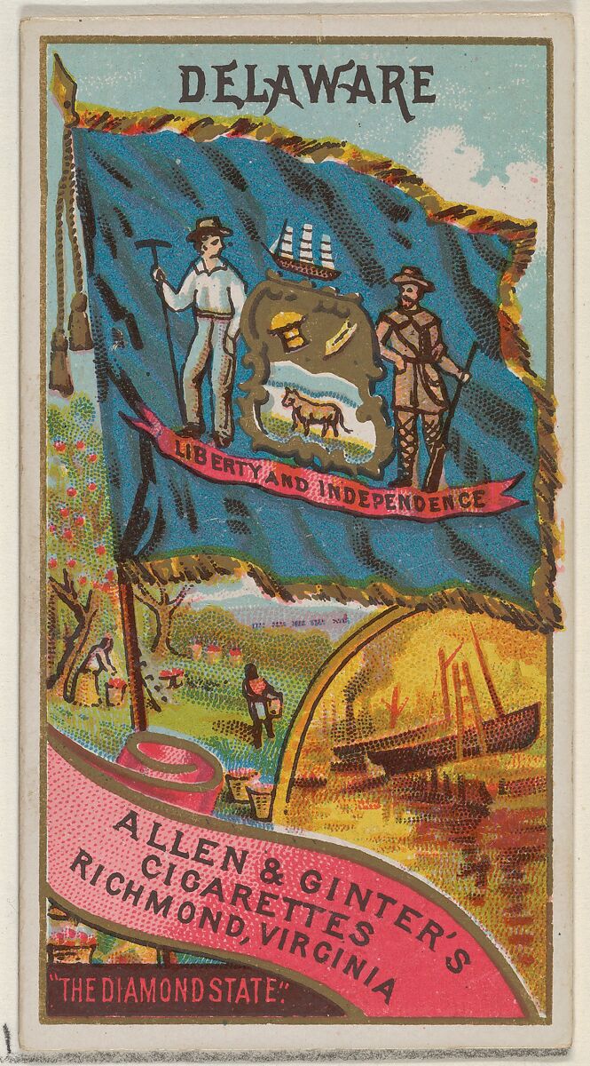 Delaware, from Flags of the States and Territories (N11) for Allen & Ginter Cigarettes Brands, Issued by Allen &amp; Ginter (American, Richmond, Virginia), Commercial color lithograph 