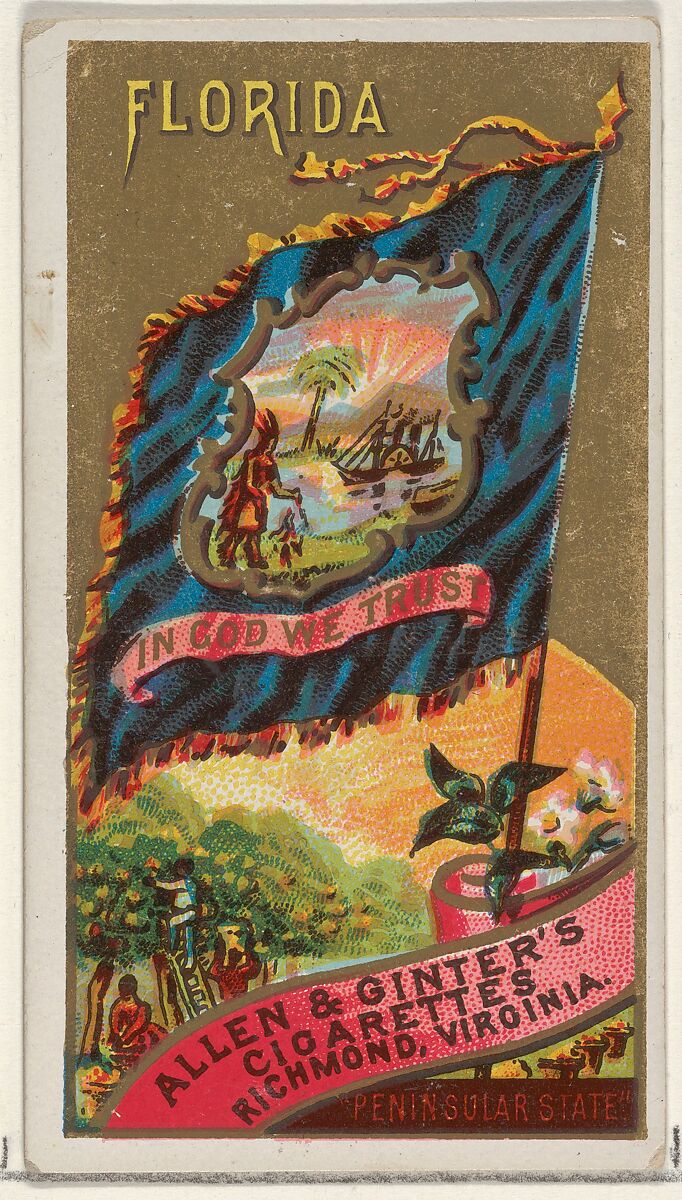 Florida, from Flags of the States and Territories (N11) for Allen & Ginter Cigarettes Brands, Issued by Allen &amp; Ginter (American, Richmond, Virginia), Commercial color lithograph 