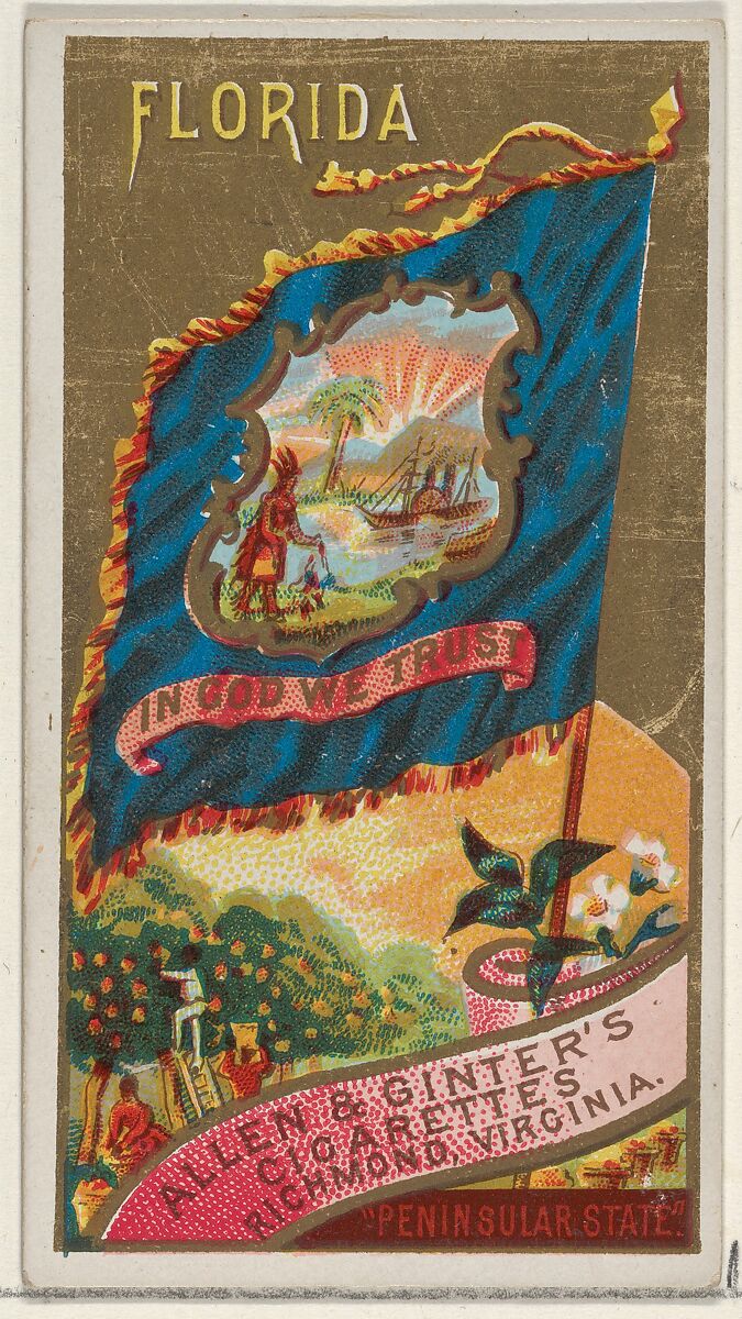 Florida, from Flags of the States and Territories (N11) for Allen & Ginter Cigarettes Brands, Issued by Allen &amp; Ginter (American, Richmond, Virginia), Commercial color lithograph 