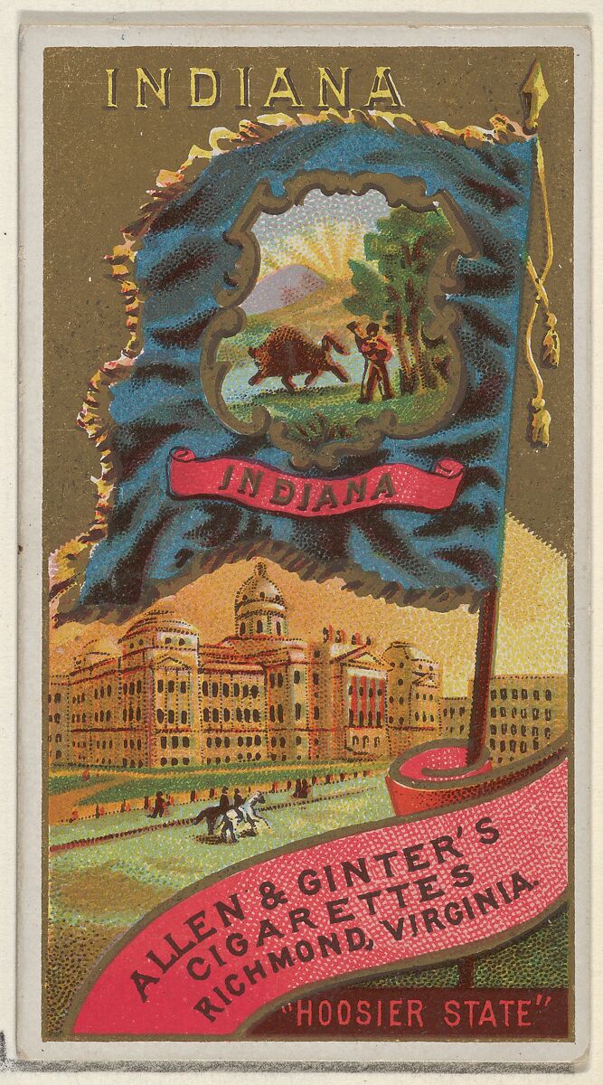 Indiana, from Flags of the States and Territories (N11) for Allen & Ginter Cigarettes Brands, Issued by Allen &amp; Ginter (American, Richmond, Virginia), Commercial color lithograph 
