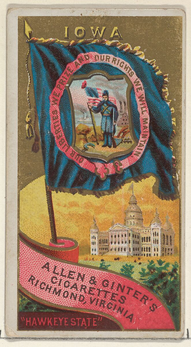 Iowa, from Flags of the States and Territories (N11) for Allen & Ginter Cigarettes Brands, Issued by Allen &amp; Ginter (American, Richmond, Virginia), Commercial color lithograph 