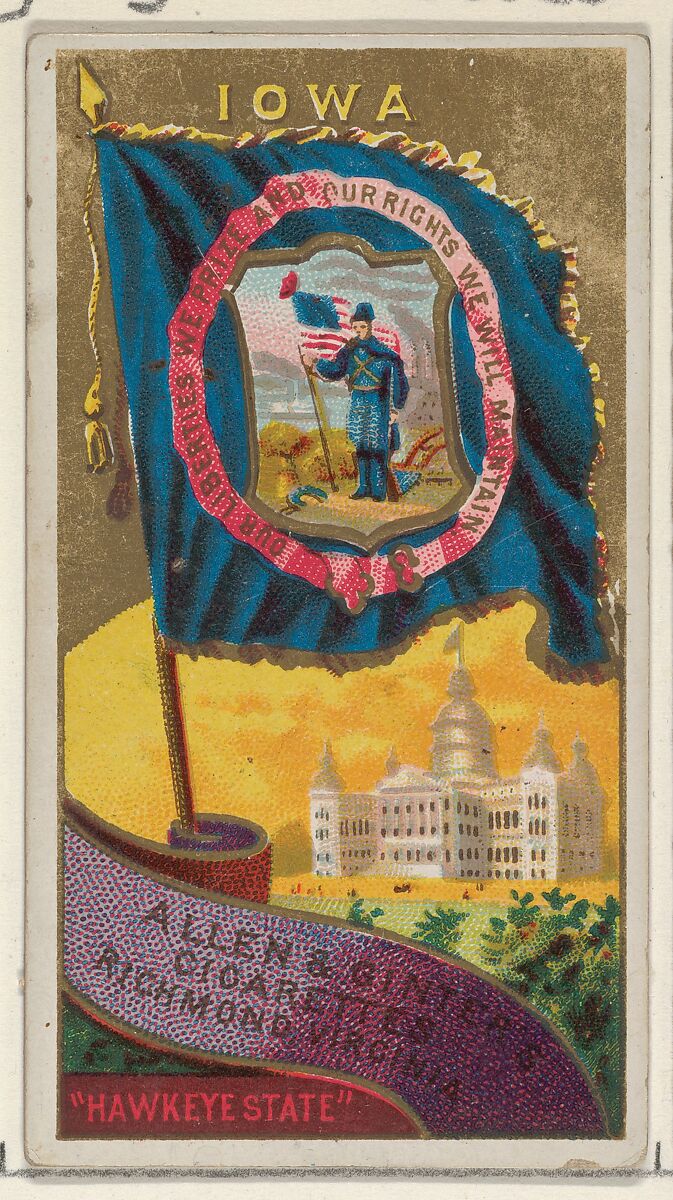 Iowa, from Flags of the States and Territories (N11) for Allen & Ginter Cigarettes Brands, Issued by Allen &amp; Ginter (American, Richmond, Virginia), Commercial color lithograph 