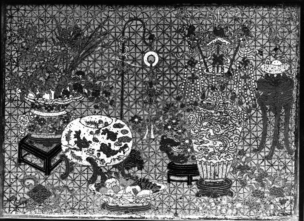 Plaque with Theme of the "Hundred Antiques", Cloisonné enamel, China