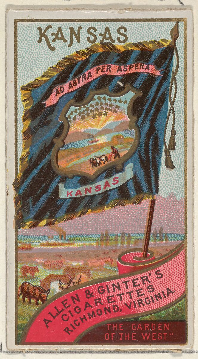 Kansas, from Flags of the States and Territories (N11) for Allen & Ginter Cigarettes Brands, Issued by Allen &amp; Ginter (American, Richmond, Virginia), Commercial color lithograph 