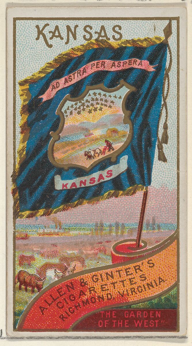 Kansas, from Flags of the States and Territories (N11) for Allen & Ginter Cigarettes Brands, Issued by Allen &amp; Ginter (American, Richmond, Virginia), Commercial color lithograph 
