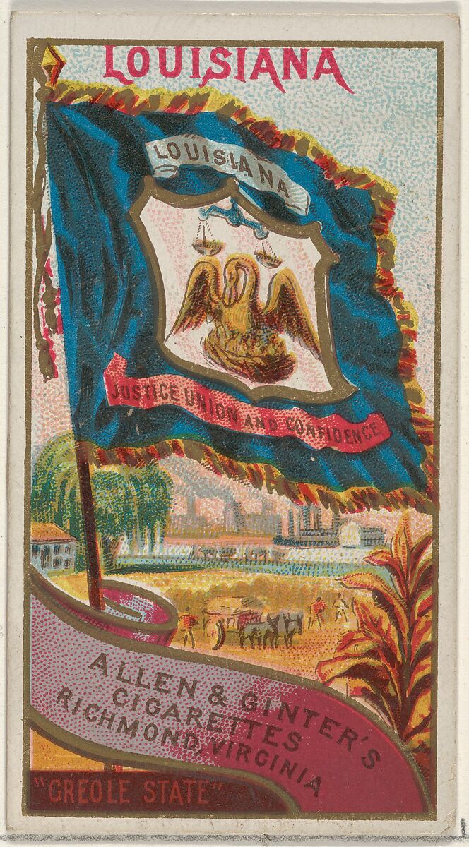 Louisiana, from Flags of the States and Territories (N11) for Allen & Ginter Cigarettes Brands, Issued by Allen &amp; Ginter (American, Richmond, Virginia), Commercial color lithograph 