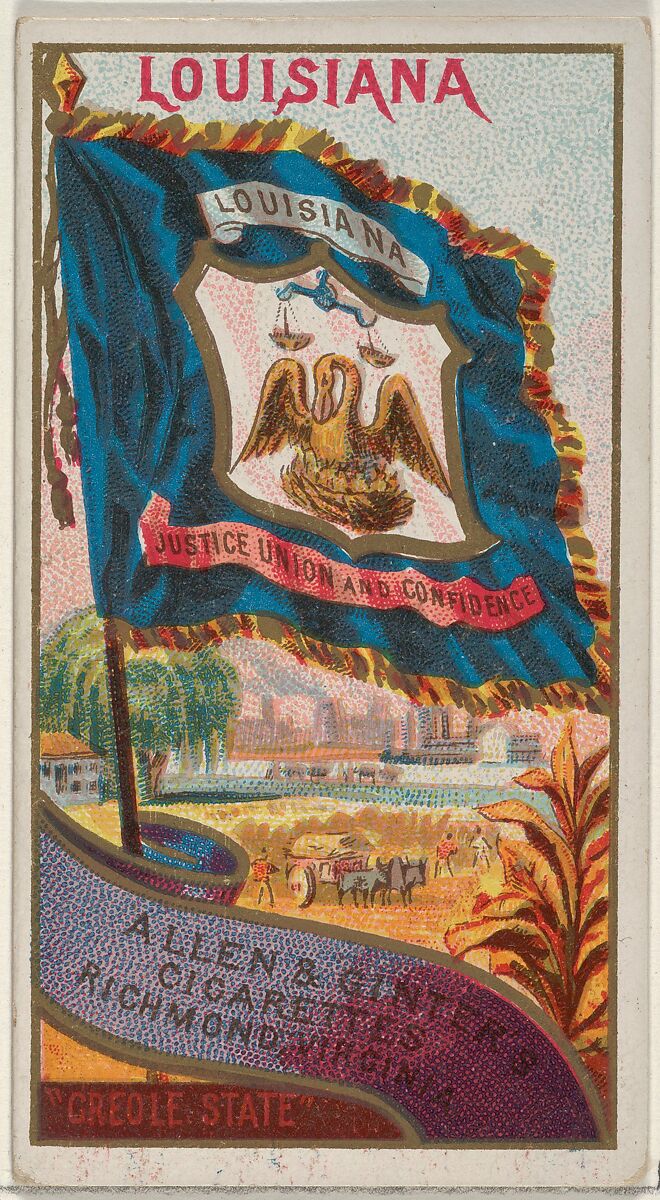 Louisiana, from Flags of the States and Territories (N11) for Allen & Ginter Cigarettes Brands, Issued by Allen &amp; Ginter (American, Richmond, Virginia), Commercial color lithograph 