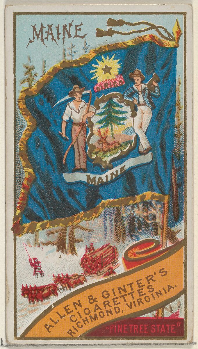Maine, from Flags of the States and Territories (N11) for Allen & Ginter Cigarettes Brands, Issued by Allen &amp; Ginter (American, Richmond, Virginia), Commercial color lithograph 