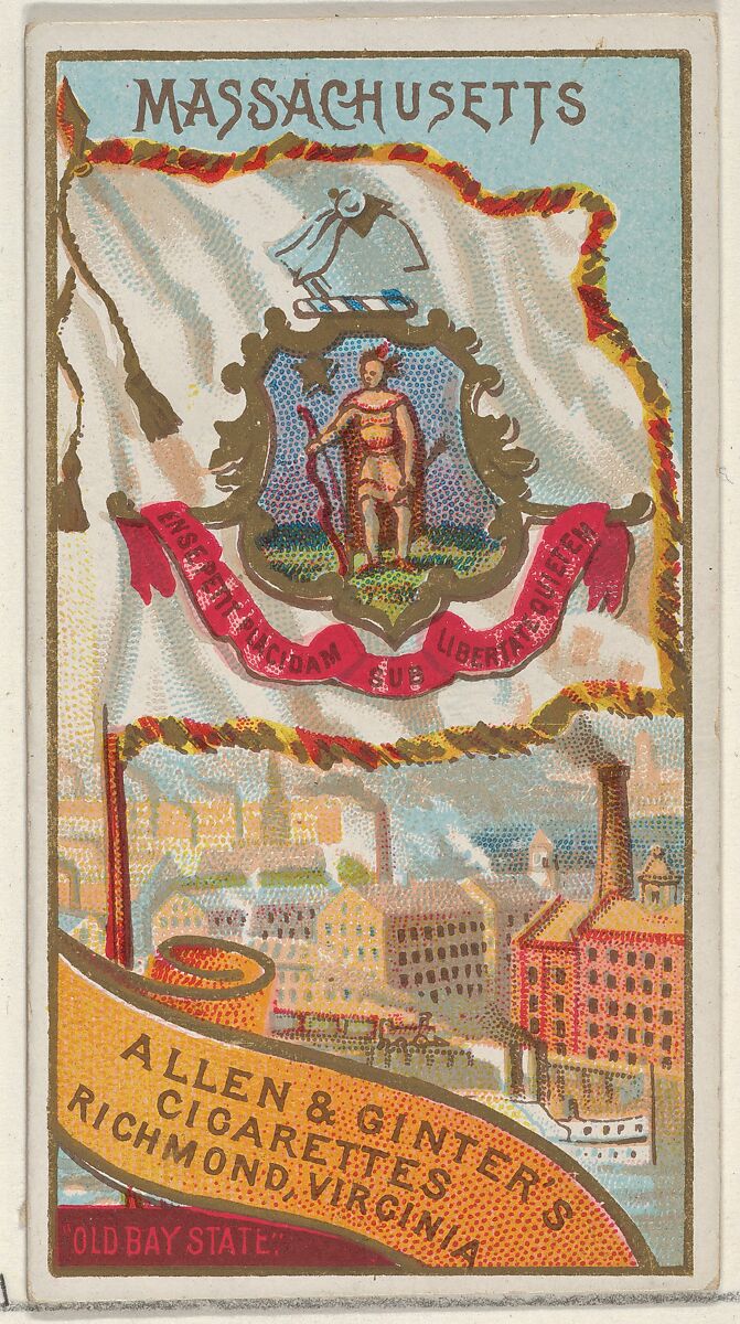 Massachusetts, from Flags of the States and Territories (N11) for Allen & Ginter Cigarettes Brands, Issued by Allen &amp; Ginter (American, Richmond, Virginia), Commercial color lithograph 