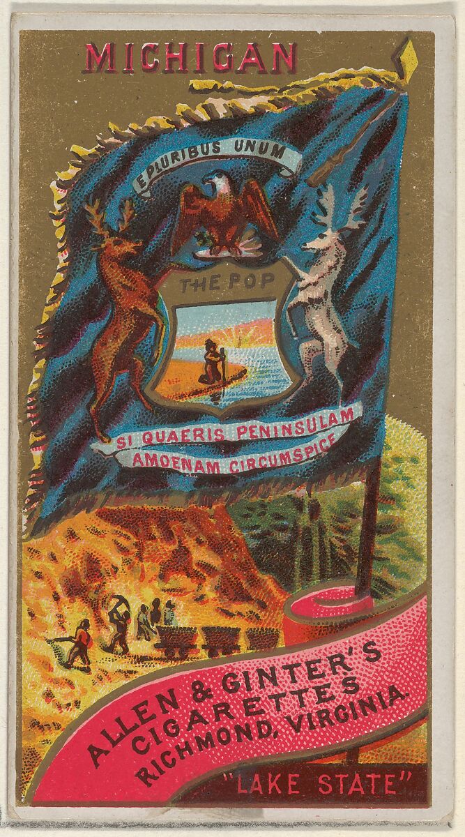 Michigan, from Flags of the States and Territories (N11) for Allen & Ginter Cigarettes Brands, Issued by Allen &amp; Ginter (American, Richmond, Virginia), Commercial color lithograph 