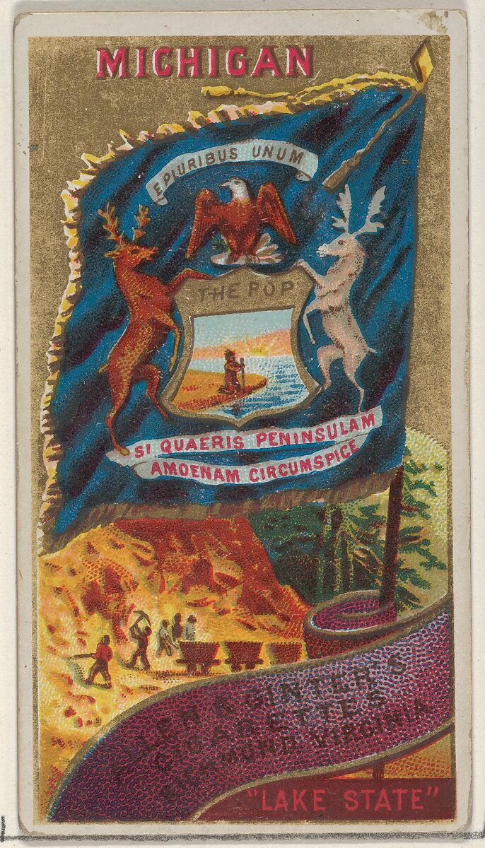 Michigan, from Flags of the States and Territories (N11) for Allen & Ginter Cigarettes Brands, Issued by Allen &amp; Ginter (American, Richmond, Virginia), Commercial color lithograph 