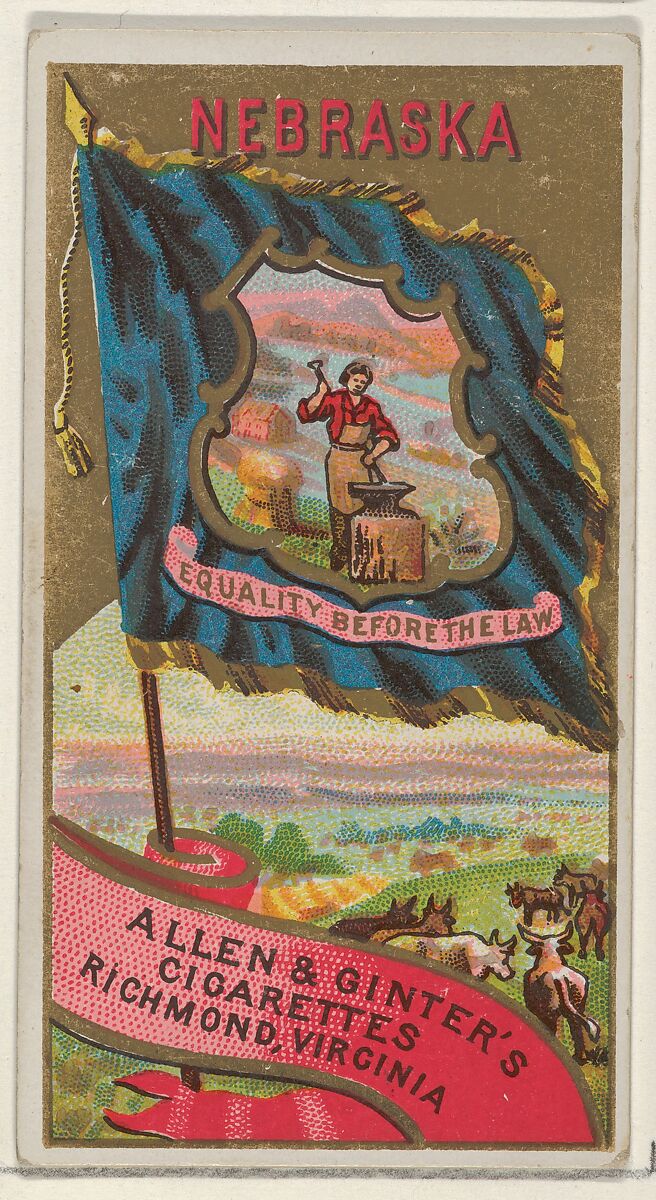 Nebraska, from Flags of the States and Territories (N11) for Allen & Ginter Cigarettes Brands, Issued by Allen &amp; Ginter (American, Richmond, Virginia), Commercial color lithograph 