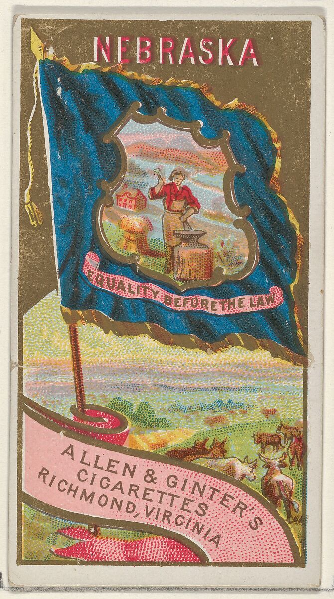Nebraska, from Flags of the States and Territories (N11) for Allen & Ginter Cigarettes Brands, Issued by Allen &amp; Ginter (American, Richmond, Virginia), Commercial color lithograph 