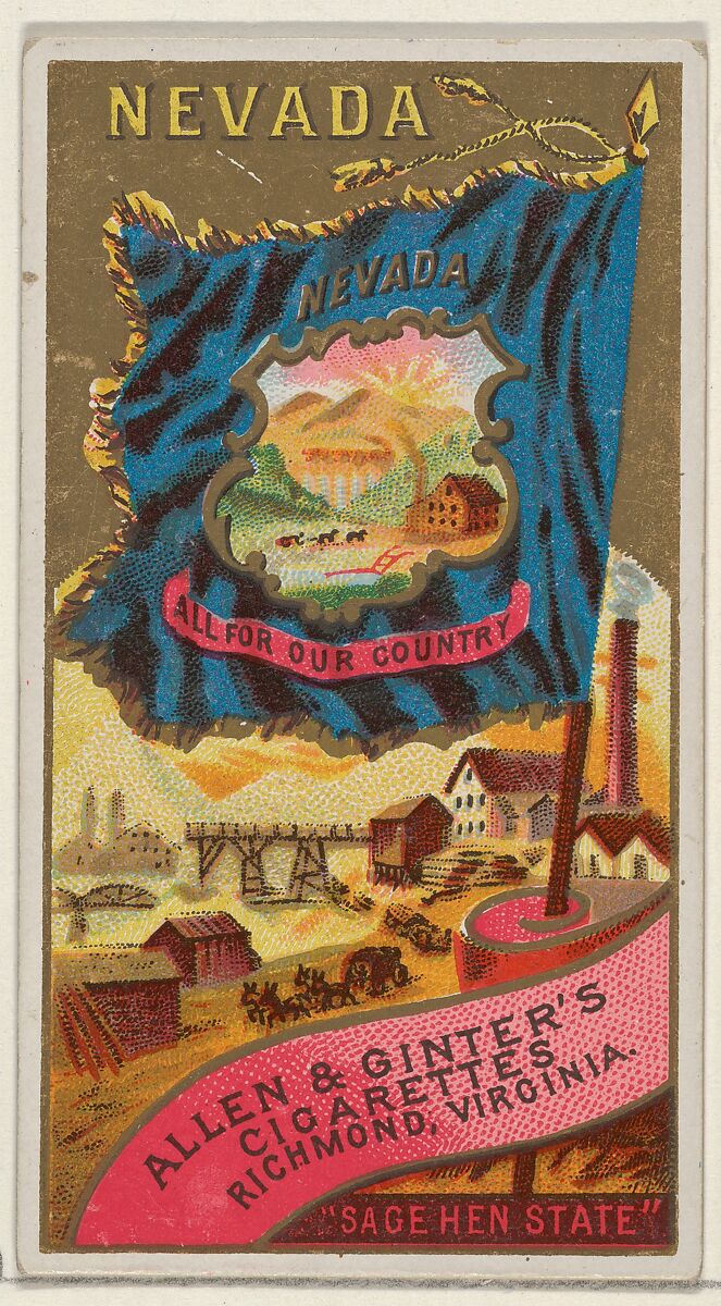 Nevada, from Flags of the States and Territories (N11) for Allen & Ginter Cigarettes Brands, Issued by Allen &amp; Ginter (American, Richmond, Virginia), Commercial color lithograph 