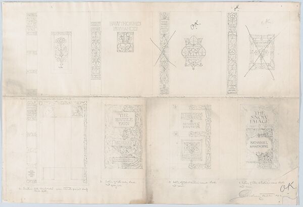 Cover Designs for "Hawthorne's Romances," published by Thomas Y. Crowell, Bertram Goodhue (American, Pomfret, Connecticut 1869–1924 New York), Graphite 