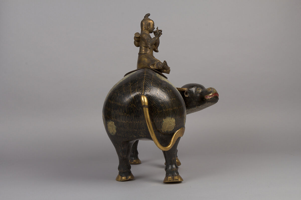 Herdboy with water buffalo, Cloisonné enamel, gilt copper alloy, China
