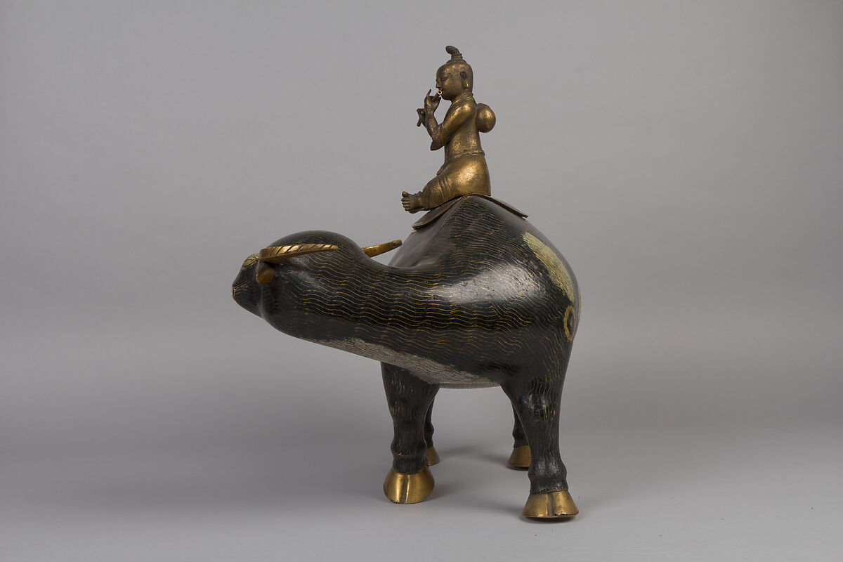 Herdboy with water buffalo, Cloisonné enamel, gilt copper alloy, China