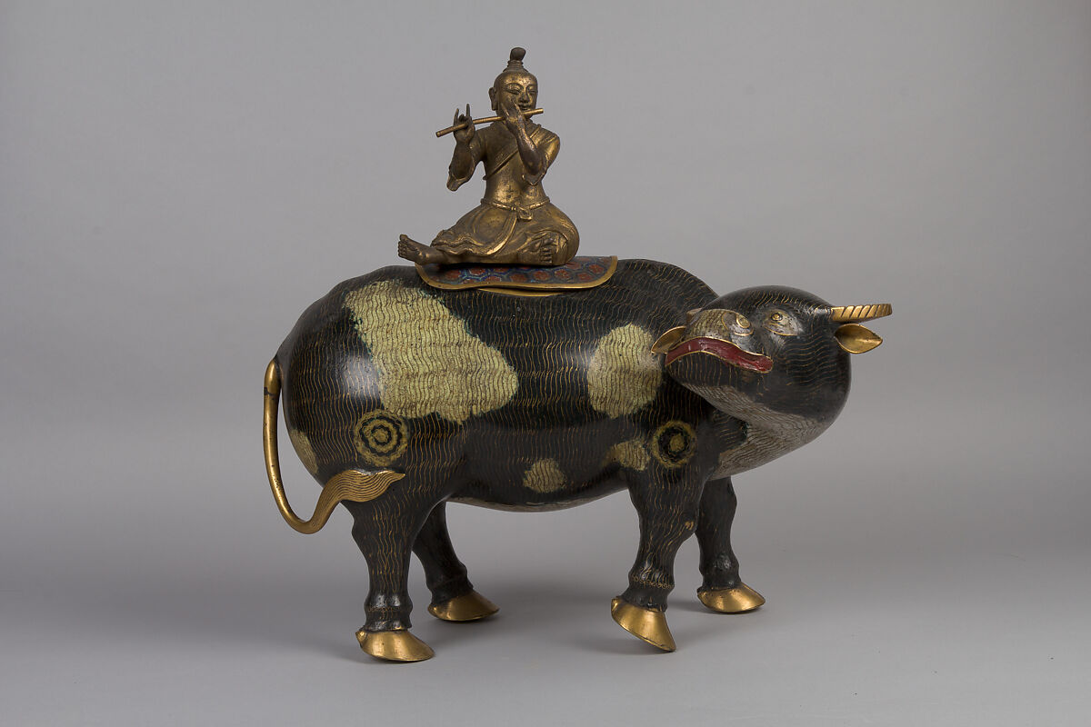 Herdboy with Water Buffalo, Cloisonné, gilded bronze, China