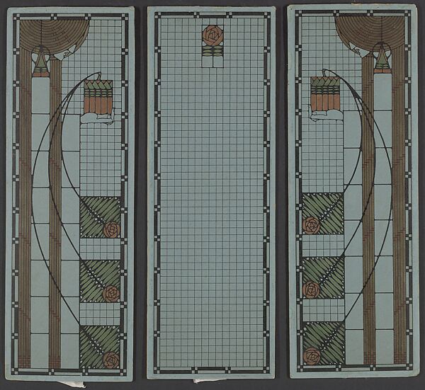 Design for a three-part window in the style of Mackintosh, Dard Hunter (American, Steubenville, Ohio 1883–1966 Chillicothe, Ohio), Watercolor and ink 