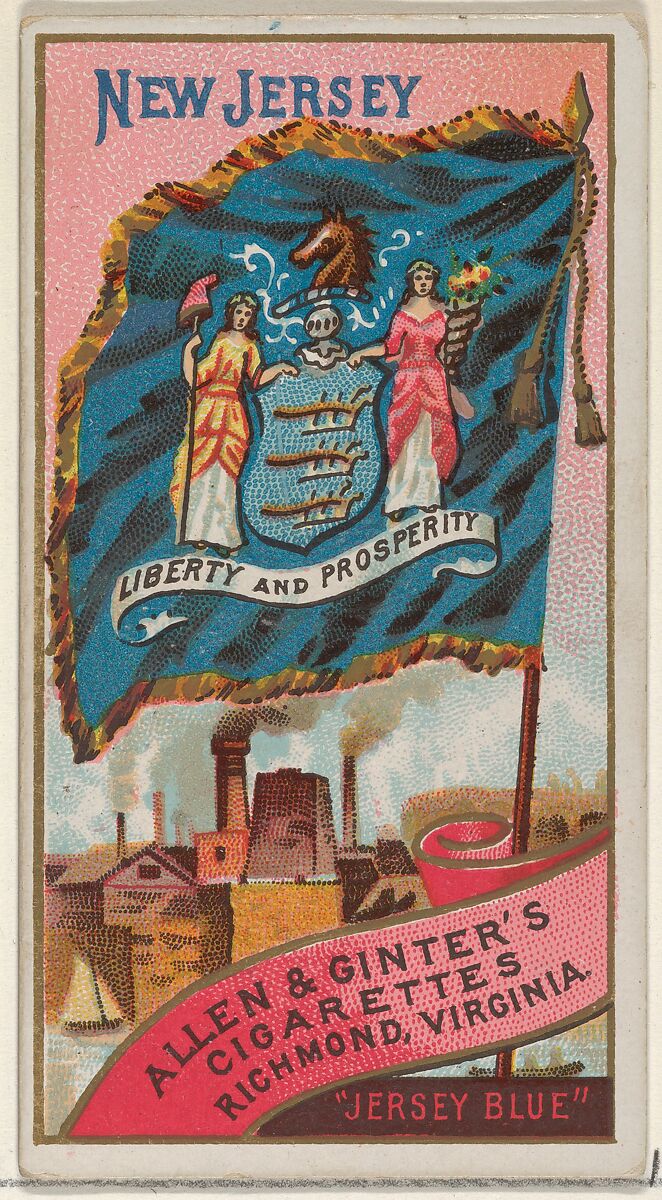 New Jersey, from Flags of the States and Territories (N11) for Allen & Ginter Cigarettes Brands, Issued by Allen &amp; Ginter (American, Richmond, Virginia), Commercial color lithograph 