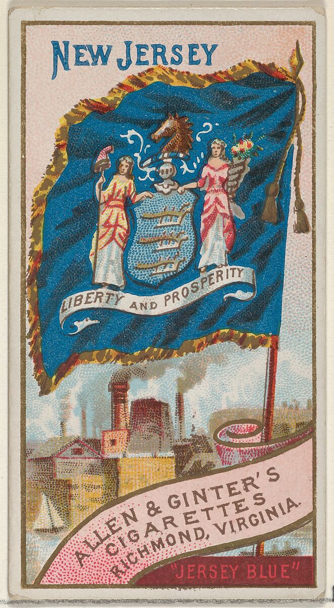 New Jersey, from Flags of the States and Territories (N11) for Allen & Ginter Cigarettes Brands, Issued by Allen &amp; Ginter (American, Richmond, Virginia), Commercial color lithograph 