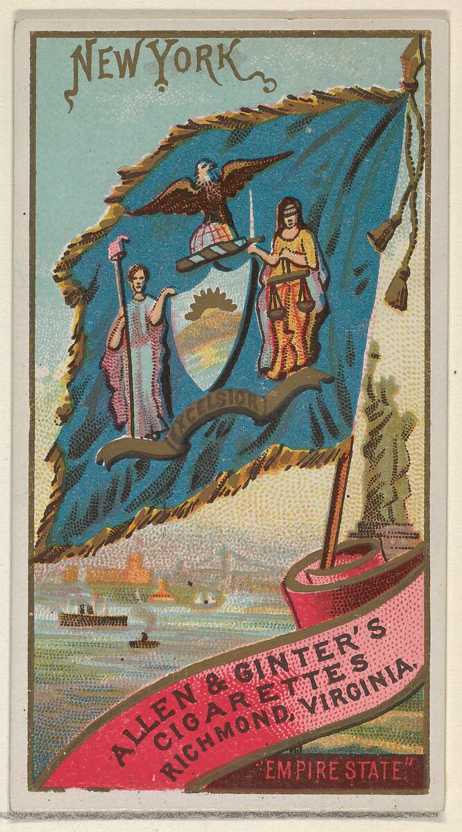 New York, from Flags of the States and Territories (N11) for Allen & Ginter Cigarettes Brands, Issued by Allen &amp; Ginter (American, Richmond, Virginia), Commercial color lithograph 