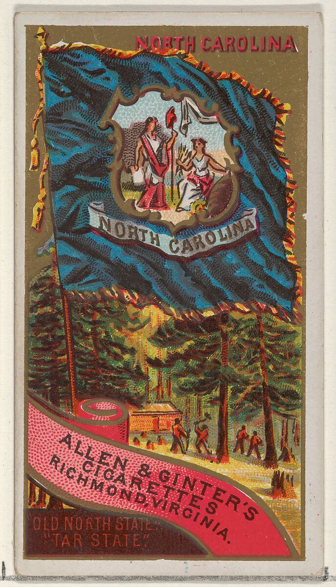 North Carolina, from Flags of the States and Territories (N11) for Allen & Ginter Cigarettes Brands, Issued by Allen &amp; Ginter (American, Richmond, Virginia), Commercial color lithograph 