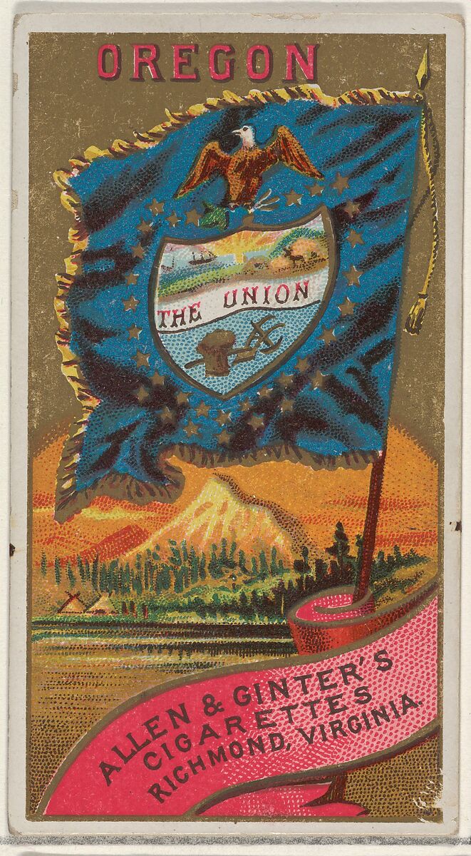 Oregon, from Flags of the States and Territories (N11) for Allen & Ginter Cigarettes Brands, Issued by Allen &amp; Ginter (American, Richmond, Virginia), Commercial color lithograph 