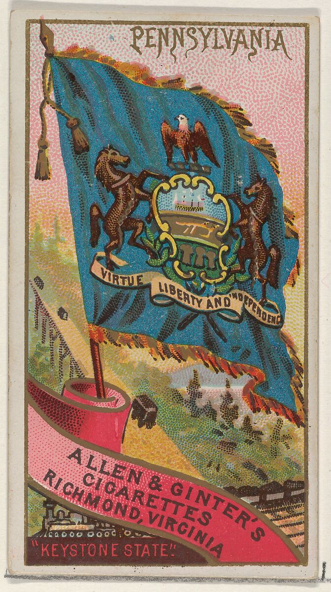 Pennsylvania, from Flags of the States and Territories (N11) for Allen & Ginter Cigarettes Brands, Issued by Allen &amp; Ginter (American, Richmond, Virginia), Commercial color lithograph 