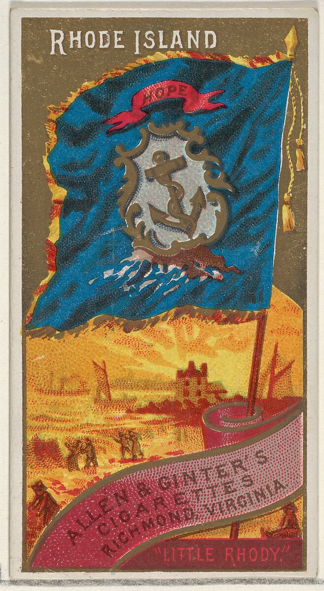 Rhode Island, from Flags of the States and Territories (N11) for Allen & Ginter Cigarettes Brands, Issued by Allen &amp; Ginter (American, Richmond, Virginia), Commercial color lithograph 