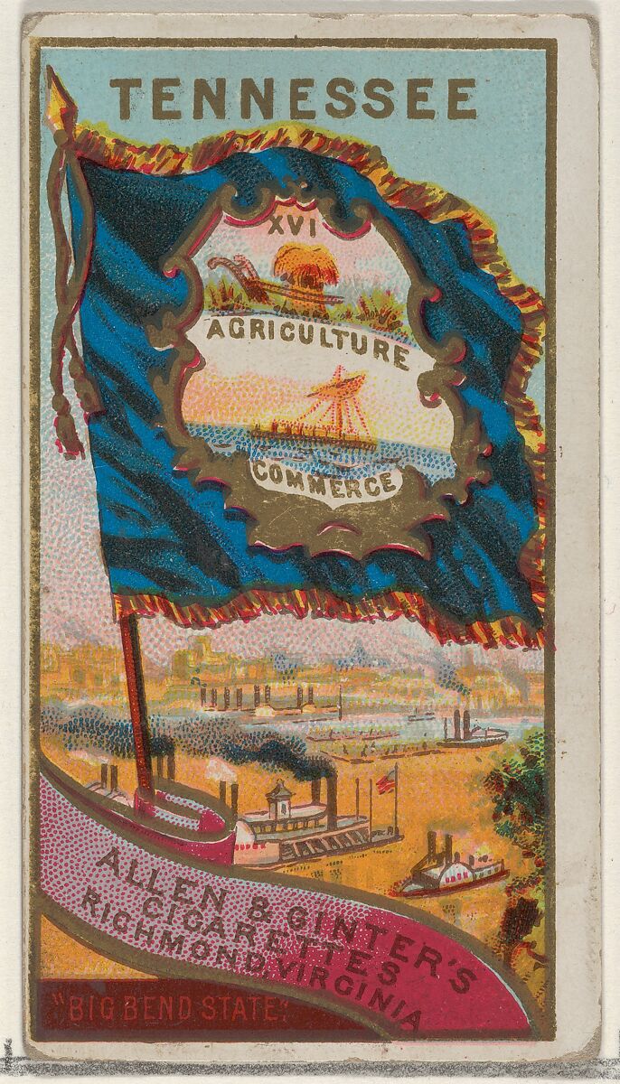 Tennessee, from Flags of the States and Territories (N11) for Allen & Ginter Cigarettes Brands, Issued by Allen &amp; Ginter (American, Richmond, Virginia), Commercial color lithograph 