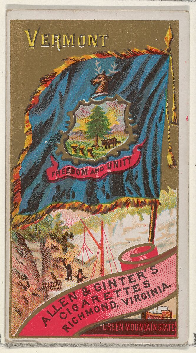 Vermont, from Flags of the States and Territories (N11) for Allen & Ginter Cigarettes Brands, Issued by Allen &amp; Ginter (American, Richmond, Virginia), Commercial color lithograph 