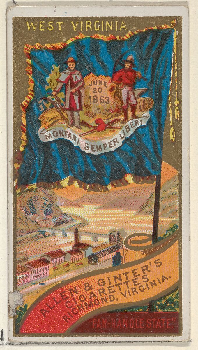 West Virginia, from Flags of the States and Territories (N11) for Allen & Ginter Cigarettes Brands, Issued by Allen &amp; Ginter (American, Richmond, Virginia), Commercial color lithograph 