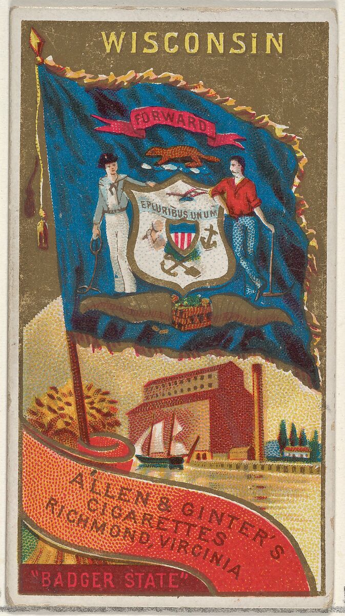 Wisconsin, from Flags of the States and Territories (N11) for Allen & Ginter Cigarettes Brands, Issued by Allen &amp; Ginter (American, Richmond, Virginia), Commercial color lithograph 